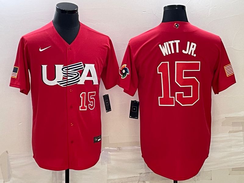 Men 2023 World Cub USA #15 Witt jr Red Nike MLB Jersey2